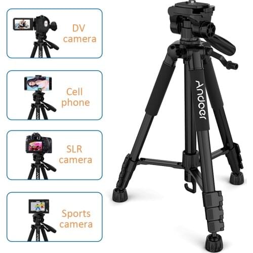 Andoer TTT-663N 57.5inch Travel Lightweight Camera Tripod Stand Phone Tripod for DSLR SLR Camcorder Photography Video Shooting