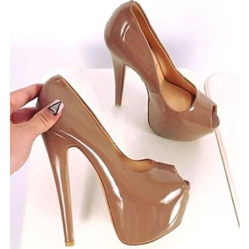 Carpaton Newest Peep Toe Platform Pumps Super High 16cm Heels Woman Dress Shoes Shallow Slip-on Party Weding Heels