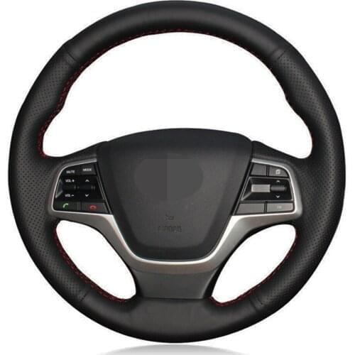 Car Steering Wheel Cover DIY Hand-stitched Black Artificial Leather For Hyundai Elantra 4 2016-2019 Solaris 2017-2019 Accent