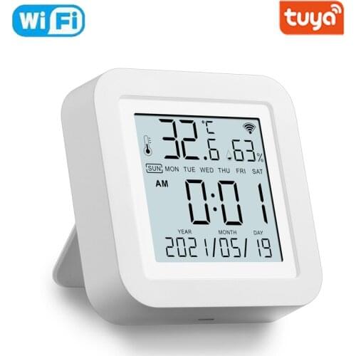 WiFi Temperature Humidity Sensor Tuya Smart Time Date Digital Detector Smart Home Voice Control For Alexa Google Home