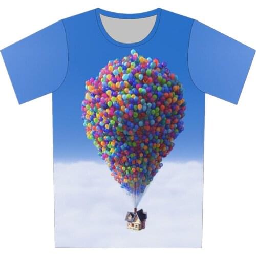 4-20 Years Old Kids 3D T-shirt 2019 Summer Children Anime Colorful Balloon House Blue Sky Print T shirt Boys Girls Tshirts Tops