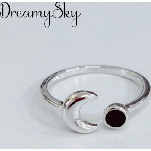 DreamySky New Trendy Silver Color Moon Rings For Women Men Boho Vintage Jewelry Adjustable Size Finger Rings