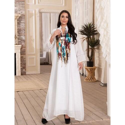 Dubai Abaya Jalabiya Maxi Dress Djellaba Muslim Women Kaftan Moroccan Sequin Wedding White Evening Dresses Islamic Arabic Turkey