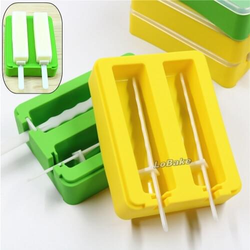 New 2 well long rectangle cube shape top grade silicone ice cream mold popsicle mould cake pop moulds for DIY baking tools