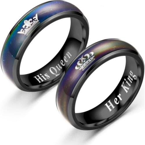 AsJerlya Creative Her King His Queen Temperature Discoloration Rings For Couple Fashion Intelligent Rings Gift For Girlfriend