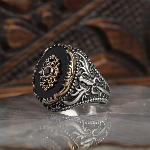 Onyx Stone Swordsman Silver Men 'S Ring