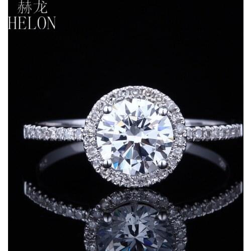 HELON 1ct VVS/DEF Color Moissanite Ring Solid 18K White Gold Lab Grown Diamond Moissanite Jewelry Women Engagement Wedding Ring