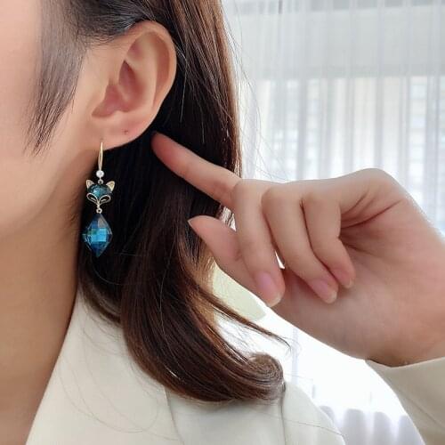 Korean Version Simple Crystal Little Fox Earrings For Women Cute Sweet Wedding Party Jewelry Accessories Girlfriend Gifts