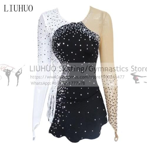 LIUHUO Ice Skating dress girls black white impact color ballroom Artistic gymnastics Figure Skating dress teens dance leoatrd
