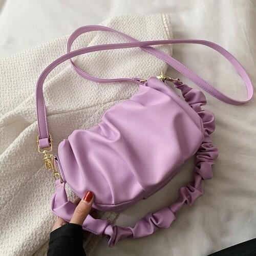 Small Pleated PU Leather Crossbody Bags for Women 2021 Sweet Purple Trends Designer Solid Color Shoulder Handbags and Purses