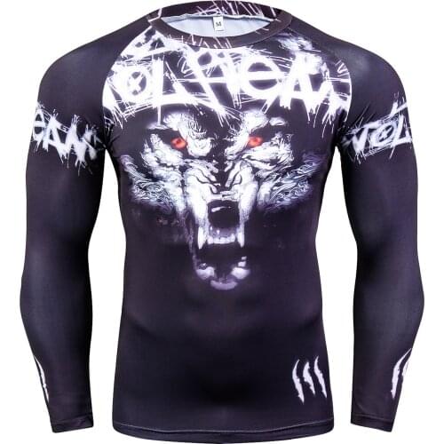 Wolf 3D Printed Long Sleeve Fitness Jogging Compression T-Shirt Men Short Sleeve Tights Exercise Tops Fashion Training T Shirt