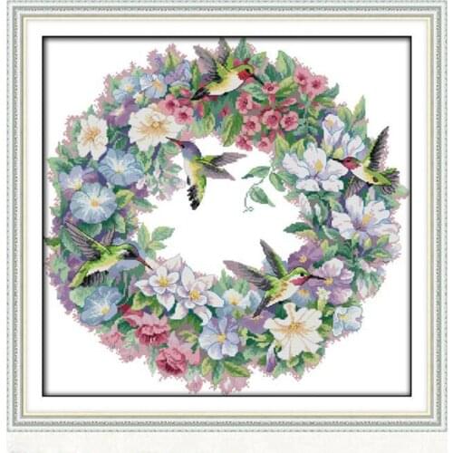 NAIYUE Stamped Cross Stitch Kit Pre-Printed Pattern Embroidery Kit Art of Hummingbirds Home Decor Gift