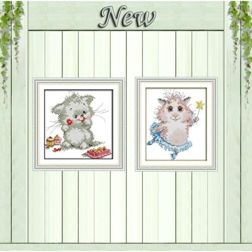 Dancing mice cat dessert diy painting counted print on the canvas DMC 11CT 14CT kits NKF Cross Stitch embroidery needlework Sets