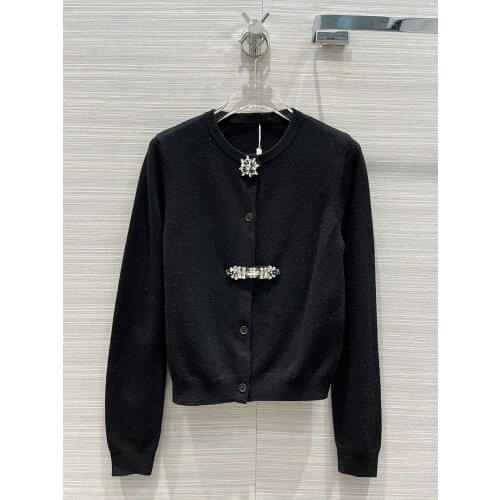 New Early Spring 2021 Women knitted Jackets High-end Brand Diamond Button Crew Neck Slim Handsome O-neck Cardigan Coat