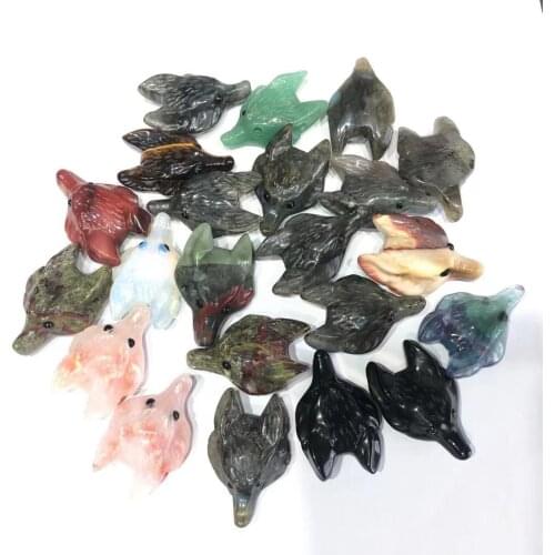 New arrivals hand carved healing gemstone natural Labradorite quartz crystal wolf skulls head for Home decoration