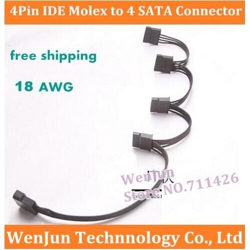 NEW Hard Drive SATA Power Supply Cable 4Pin IDE Molex to 4 SATA Connector Lead 18AWG Wire For HDD SSD Cage PC Server DIY