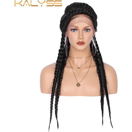 Kalyss 25 Inches Cornrow Braids 360 Swiss Lace Front Wigs Double Dutch Hand Box Braided Synthetic Lace Wigs for Black Women