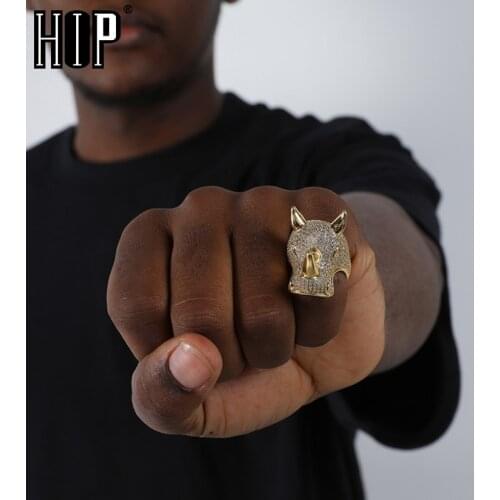 Hip Hop Popular CZ Stones Rhino Rings Tready Bling Iced Out Copper Zircon Ring For Men Women Jewelry