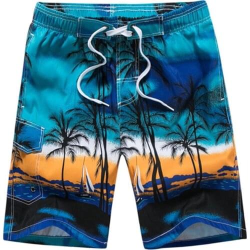 Plus Size Coconut Tree Print Men Swimming Trunks Summer Beach Shorts Boardshorts
