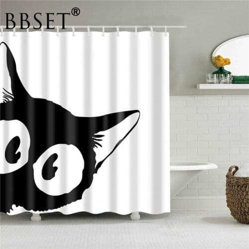 Cat Family Animal Shower Curtain Cute Black Cat with Big Eyes Pattern Waterproof Multi-size Douchegordijn Bathroom Decor