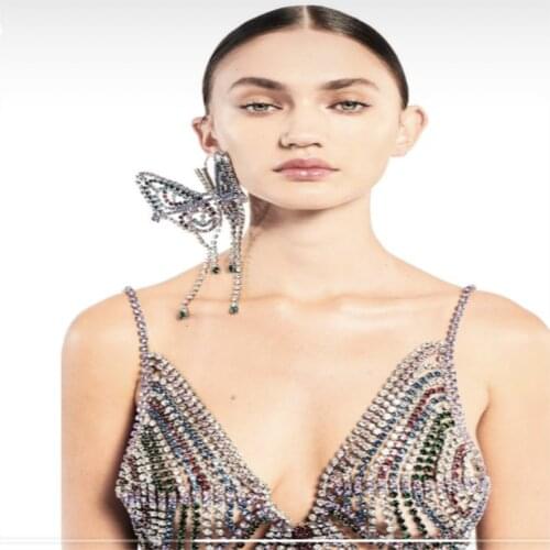 1PC Exaggerated Rhinestone Large Single Butterfly Earrings for Women Colrful Crystal Butterfly Drop Dangel Earrings Jewelry