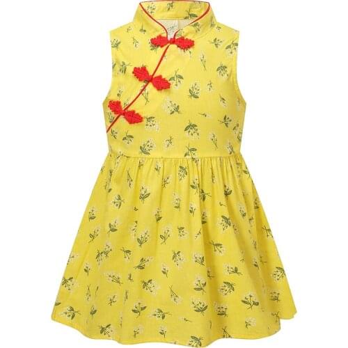 Toddler Baby Chic Mini Dress Kids Girls Floral Print Cheongsam Sleeveless Vest Chinese Style Princess Dress Vintage Dresses Robe