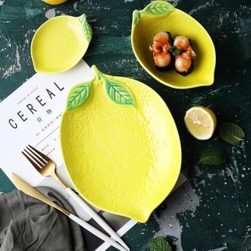 2 pcs cute lemon breakfast creative dessert bowl ceramic fruit plate Japanese household ceramica tableware dinner set porcelain