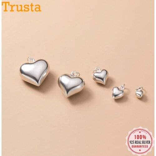 Trustdavis Real 925 Sterling Silver 3D Love Romantic Heart 4 6 8 13 15mm Charm Pendant Handmade DIY Accessories Wholesale DZ20