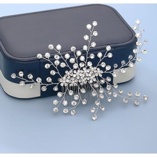 Silver Color Hair Jewelry Crystal Flower Bride Hair Comb Rhinestone Wedding Hair Accessories Headdress Women Hair Ornaments