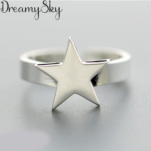 Bijoux Vintage Silver Color Star Rings For Girl Ladies Adjustable Size Statement Ring Wedding Party Jewelry Anillos