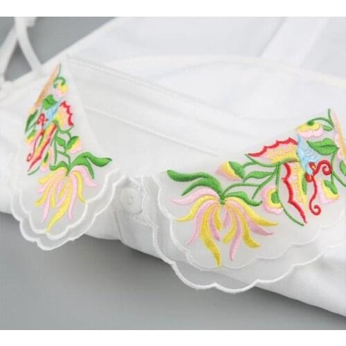 Vintage Womens Fake Collar Shirt White Falso Collar De Camisa Tie Black Floral Embroidery False Detachable Collars For Women