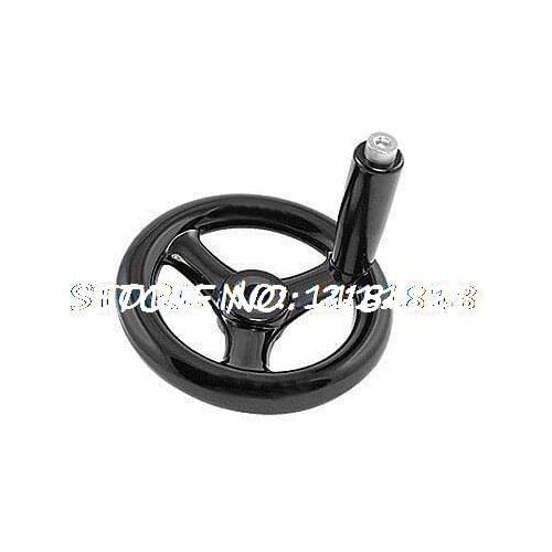 125mm Dia 12mm Bore Hand Wheel Black w Revolving Handle