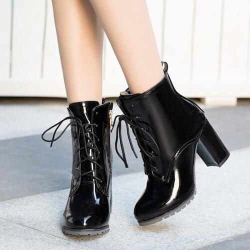 Big Size 48 Hot Sale Ankle Boots Women Pu Round Toe Buckle Zip Sexy Party Prom Shoes Ladies High Heel Platform Boots