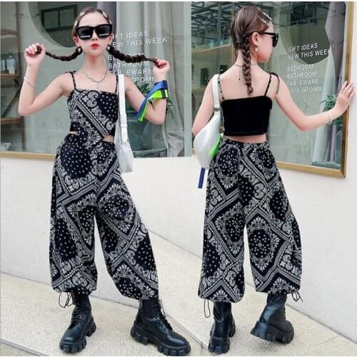 2021 Korea style girls 2 pcs set vest+pants cotton fashion summer girls suit 6-11t B358