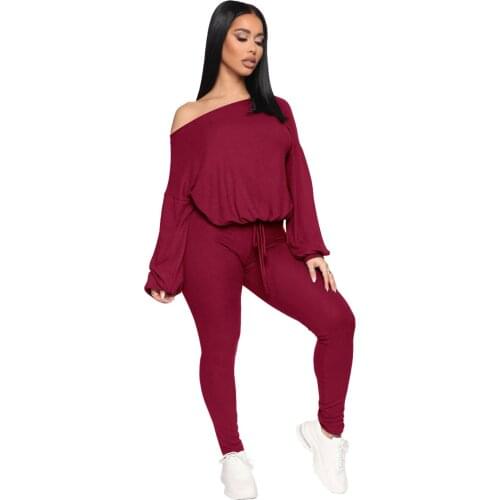 Womens Long Sleeve Trouser Suit, Solid Color Tight Sports Set, Round Collar Lace-up Outfits