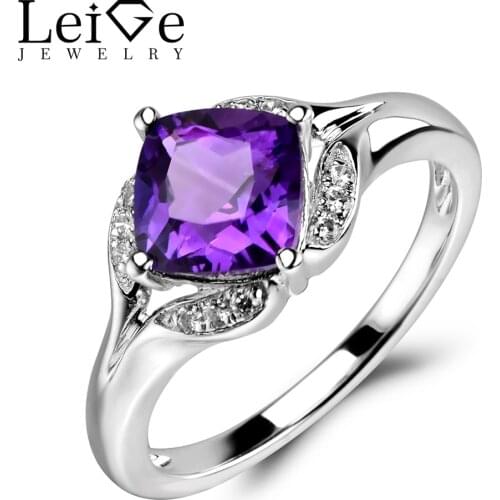 Leige Jewelry Genuine Amethyst Ring Silver Purple Gemstone Wedding Engagement Rings Fine Jewelry for Women February birthstone