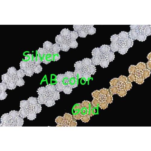 10Yard Chic 3Style Beaded Rhinestone Applique Trimming Hot Fix Flatback Crystal Applique Accessories For Girl Wedding Dress