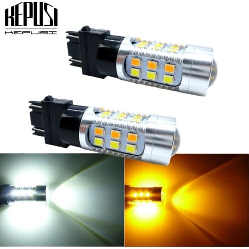 2x Auto 3157 3057 LED Car LED Front Turn Signal Switchback DRL Brake Bulb lamp White+Amber Dual Color T25 12V 24V Parking Light