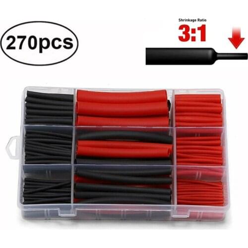 270x Shrinkage 3:1 Black Red Heat Shrink Tubing Tube Sleeving Wrap Wire Kit Cable Electrical Connection Car Accessiores