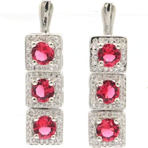 31x8mm Highly Recommend Top Selling Created Raspberry Rhodolite Garnet Zircon Gift For Sister Silver Earrings