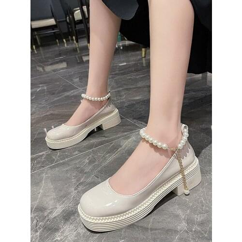 White Leather Shoes Womens Summer 2021 New Thick Bottom Chunky Heel Japanese JK Shoes British Style Mary Jane Womens Shoes