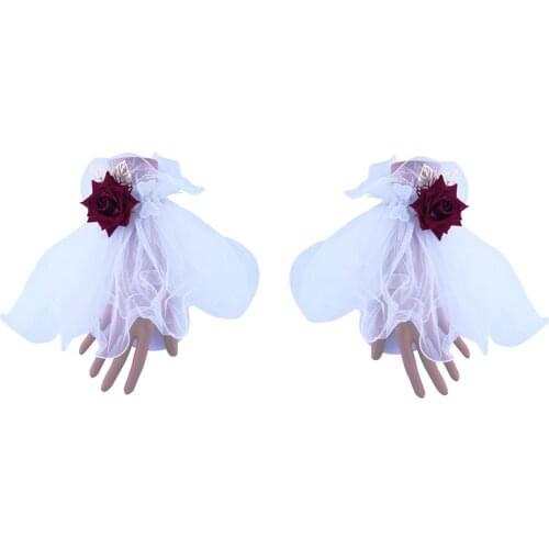 Lolita White Lace Wrist Cuffs with Roses Leaves Victorian Bracelet Medieval Bracers Cosplay Gothic Accessory