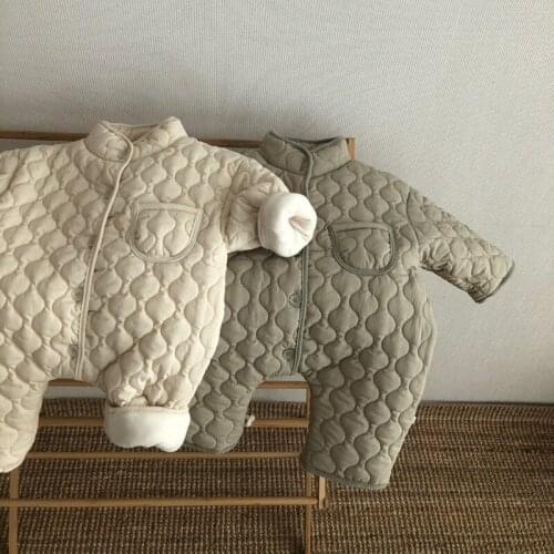 8871 Ins Newborn Bodysuit Cotton Coat Autumn Winter 2021 Retro Diamond Wavy Pattern Coat Boys One-piece Clothes Girl Coat