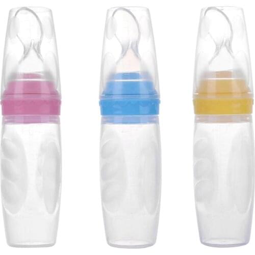 Newborn Baby Feeding Bottle Silicone Soft Spoon with Cover Food Supplyment for Toddler Kids Children Flatware Rice Cereal Bottle