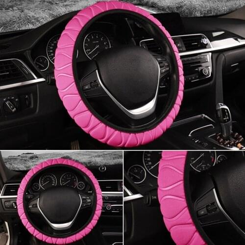 Universal Pink/Black Plush Steering Wheel Cover Winter Furry Fluffy Plush 37-38cm Car Wheel Protector Cover