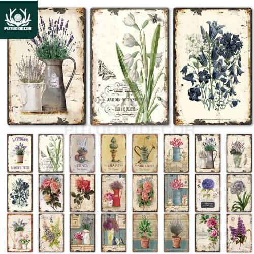 Flower Vintage Tin Sign Home Decor Retro Metal Sign Shabby Chic Wall Decor for Kitchen Living Room Dining Room Metal Plate