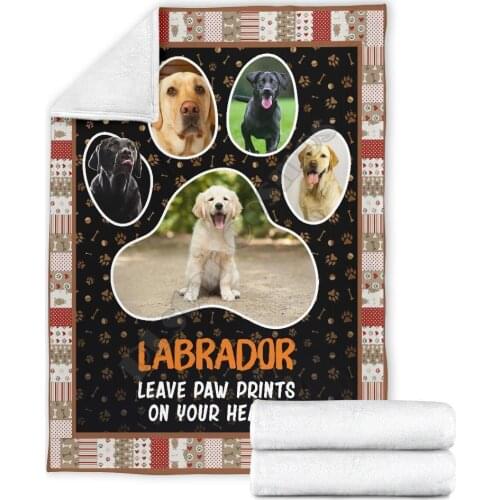Labrador leave paw prints on your heart fleece blanket 3d printed Sherpa Blanket on Bed Home Textiles HOME ACCESSORIES