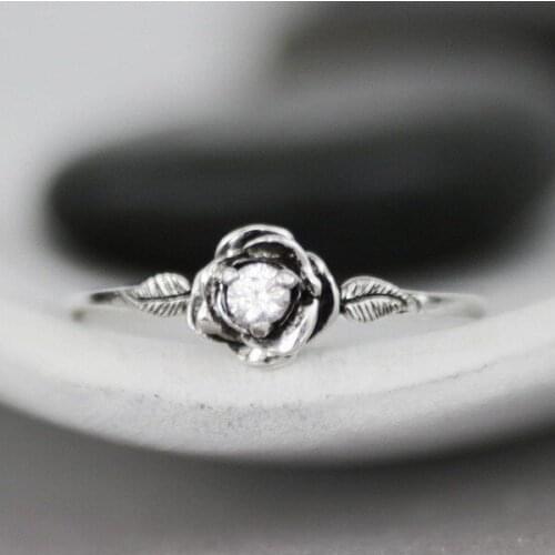 Hainon Red Rose Flower leaf Size 5-8 Finger Wedding Rings for Women Silver Color Pink Purple Zircon Ring Glamour Jewelry Gift