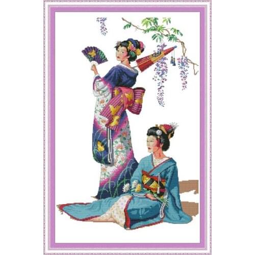 Kimono beauty counted printed on the canvas 11CT 14CT DIY kit Chinese Cross Stitch embroidery needlework Sets home decor