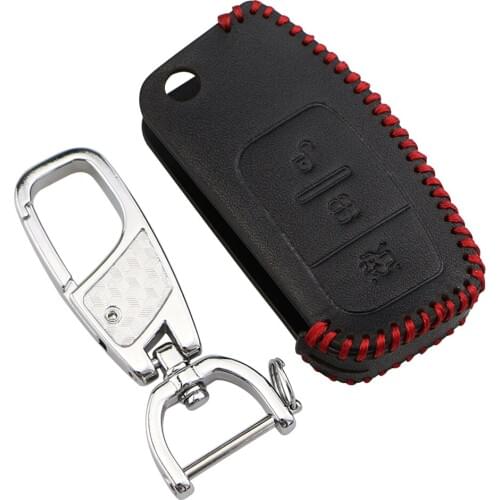 Leather Key Remote Cover Case Protect for Ford Fiesta Focus 2 Ecosport Kuga Escape 3 Buttons Car Flip Key Accessaries